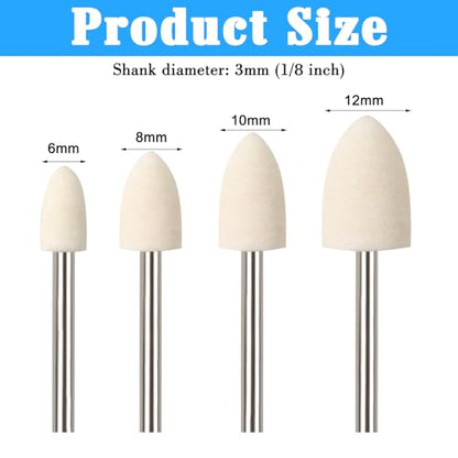40Pcs Polishing Bits 1/8 Inch Shank Wool Polishing Points Cone Shape Wool Buffing for Dremel Rotary Tool (6mm/8mm/10mm/12mm)