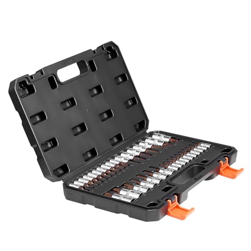 VEVOR Torx Bit Socket Set, 34-Piece Solid Star and Tamper Proof T6-T70, S2 Alloy Steel and Cr-V Steel, 1/4 in, 3/8 in, and 1/2 in Drives, with Enhanced Storage Case, Torx Sockets for Hand Use - style: 34 PCS Torx