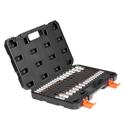 VEVOR Torx Bit Socket Set, 34-Piece Solid Star and Tamper Proof T6-T70, S2 Alloy Steel and Cr-V Steel, 1/4 in, 3/8 in, and 1/2 in Drives, with Enhanced Storage Case, Torx Sockets for Hand Use - style: 34 PCS Torx