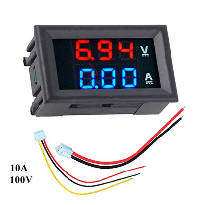 HiLetgo 2pcs 0.28" Digital Voltmeter Ammeter DC 100V 10A Amp Voltage Current Meter Tester 0.28 Inch 3 Bits Blue + Red Dual LED Display Panel with Connect Wires