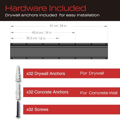 VAULTON Heavy Duty Metal Slot Wall Panel Garage Organization Kit, 4 * 24inches, Wall Mounted Tool Organizer With 11 Hooks, Interlocking Slot Panel, 15pcs - style: 96inch 4 Panels+11 Hooks