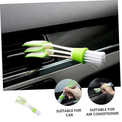 3pcs Double-Ended Car Air Vent Brush Set Mini Duster for Automotive Interior Cleaning Green Louver and Air Conditioner Cleaner Tool for Dashboard and Outlet Detailing