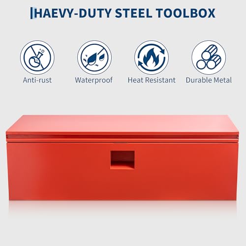 Industrial Steel Truck Tool Box w/Gas-Shock Lid, Pry-Resistant Security & Weatherproofing Toolbox Organizer Chest Fits Pickup, Truck Bed, RV, Trailer - color: Red, size: 15X15X36 inch
