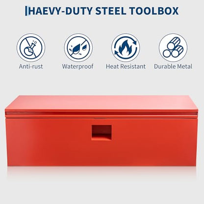 Industrial Steel Truck Tool Box w/Gas-Shock Lid, Pry-Resistant Security & Weatherproofing Toolbox Organizer Chest Fits Pickup, Truck Bed, RV, Trailer - color: Red, size: 15X15X30 inch