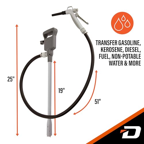 Deway Automatic Fuel Transfer Pump with Nozzle for Quick Flow Control & Stop, 51" Heavy Duty Rubber Hose, Powerful AA Battery Powered w/USB-C Option, Fits All Size Cans, Transfers at 3.8 Gal/Min - style: Hand-Trigger Nozzle w/ Rubber Hose