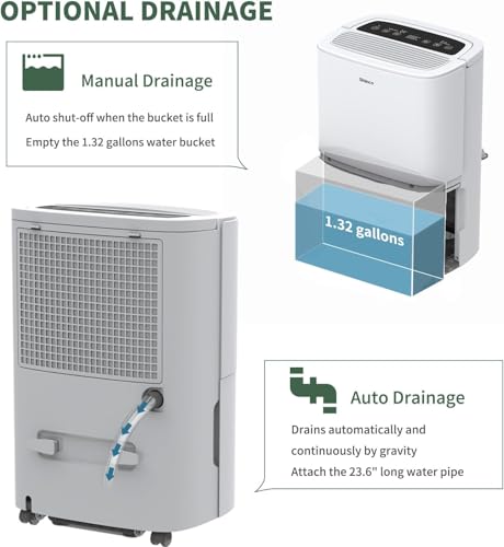 80 Pints Energy Star Dehumidifier with Drain Hose and WIFI for Large Spaces up to 5,000 Sq.Ft, Auto Defrost & Continuous Drainage - Ideal for Home Basements, Bathroom, and Bedroom - color: 5,000 Sq.Ft with WIFI