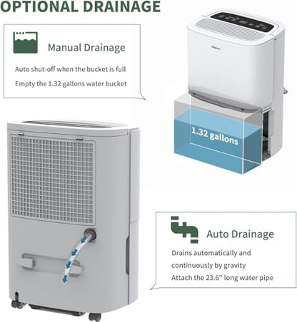80 Pints Energy Star Dehumidifier with Drain Hose and WIFI for Large Spaces up to 5,000 Sq.Ft, Auto Defrost & Continuous Drainage - Ideal for Home Basements, Bathroom, and Bedroom - color: 5,000 Sq.Ft with WIFI