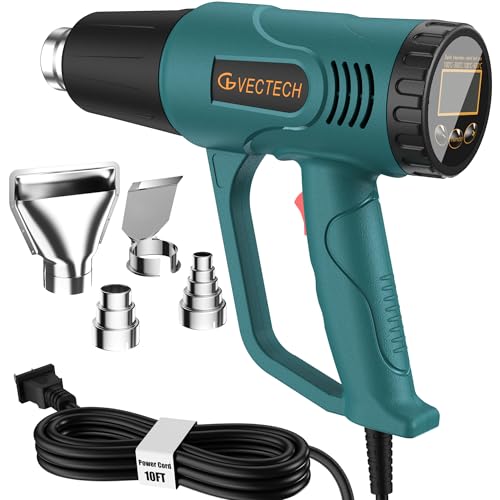 Digital Heat Gun with LCD Display, 100°C-650°C Adjustable Temperature Control, Hot Air Gun Power Tool with 10FT Long Cord & 4 Nozzles for Stripping Paint, Shrink Wrap, PVC, Epoxy Resin - color: Lcd-3m