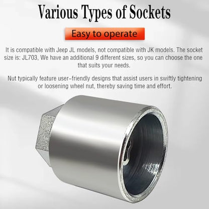 JL 703 for 27mm Nuts, Wheel Locking Nut Key for Jeep (JL) Dodge | Wheel Lock Nut Socket Adapter, Anti-Theft Lug Nut Removal Tool, Anti-Theft Screw Remover, Repair Tool, Tyre Fitting, garage - size: 703
