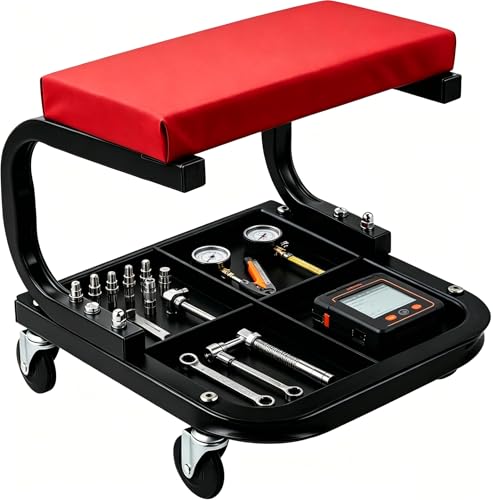 Rolling Creeper Garage/Shop Seat,250 LBS Capacity Heavy Duty Rolling Mechanic Stool with Wheels,Automotive Padded Creeper Seat with Tool Tray Storage for Garage, Shop, Auto Repair