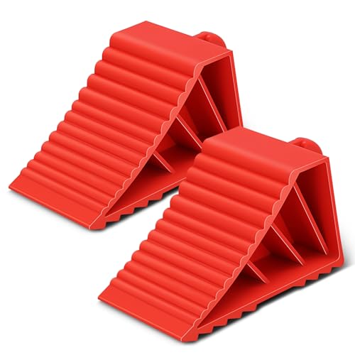 DNA MOTORING 2pcs Wheel Chocks Tire Chocks, Trailer Wheel Chocks RV Wheel Chocks for RV Trailer, Keeps Trailer in-Place, with Handle, Red, 2-Pack, TOOLS-00698
