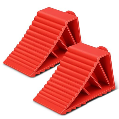 DNA MOTORING 2pcs Wheel Chocks Tire Chocks, Trailer Wheel Chocks RV Wheel Chocks for RV Trailer, Keeps Trailer in-Place, with Handle, Red, 2-Pack, TOOLS-00698
