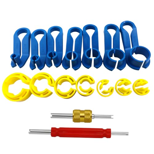 16PCS Car AC Fuel Line Disconnect Removal Tool Set, 1/4 5/16 3/8 1/2 5/8 3/4 7/8 Inch Vehicle Fuel Line Removal Tool with Storage Box, Auto Repairing Accessories, Universal Fit