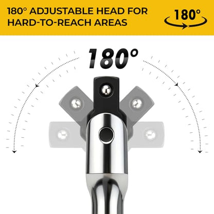 KELIN 12PCS Breaker Bar Set, 3/8", 1/2", 1/4" Drive Socket Wrench, 180°Rotatable Head, Heavy Duty Breaker Bars, Premium Chrome Alloy Made