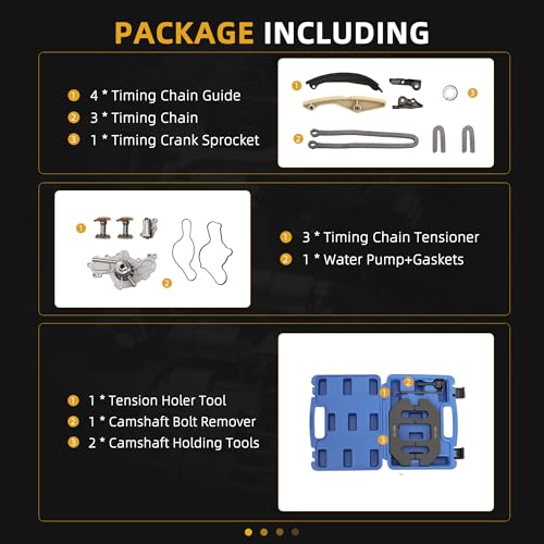 3.5 Timing Chain Kit with Water Pump + Camshaft Holding Tool with Timing Alignment Holder Tool Kit 2011-2019 Fit for Ford Edge/Explorer/Flex/Taurus/Mustang 3.5L 3.7L V6 BL3Z-6268-A 303-124