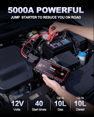 Jump Starter, Battery Jumper Starter Portable, Car Battery Jump Starter with 3 Modes Flashlight, Compass, Power Bank and Jumper Cable | Jump Box with 3 Modes Flashlight, Compass, Power Bank, Gloves and 12V Jumper Cable Up to 10.0L Gas and 10.0L Diesel - c