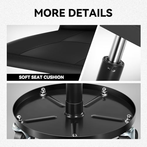 Auto Dynasty Universal Max 330 Lbs Stool Adjustable Mechanic Rolling Garage Padded Seat with Tool Tray Casters for Household Home Garage Warehouse Office, Black