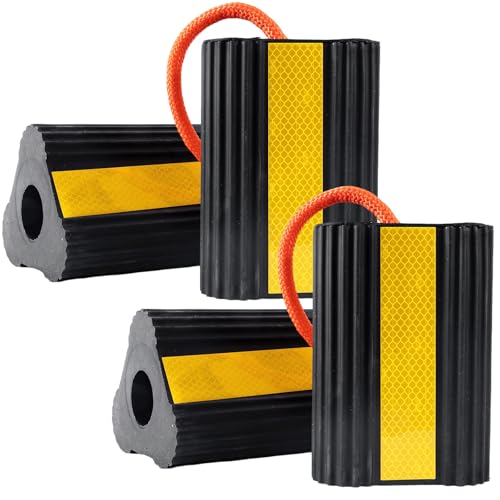 Wheel Chocks for RV Trailer Camper, Truck,Travel Trailer,Car ﻿ | ﻿ 2 Pair /4pack RV ,Camper Chock Blocks Rubber Wheel Chocks Heavy Duty Tire Stopper with Rope & Reflective Strips - size: 2 Pair(4 pack)