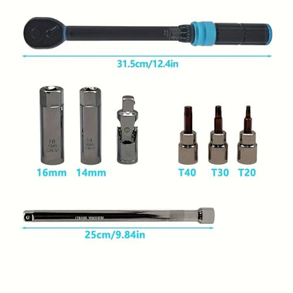 8Pcs 3/8 inch Drive Spark Plug Socket Set with Click Torque Wrench & Magnetic Swivel Sockets, 10-60N·m (7.37-44.27ft·lb) for Car, Motorcycle, Bike & Small Engine