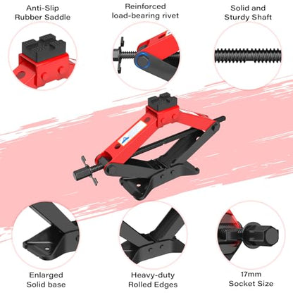 Portable Car Jack Kit 3 Ton, Heavy Duty Scissor Jack for Car, Spair Tire Changing kit with Lug Wrench, Emergency Kit for Car SUV MPV