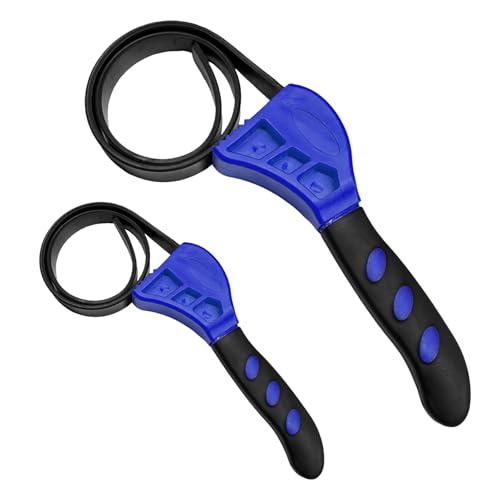 2PCS Strap Wrench Plumbing, 23.4 Inch & 19.7 Inch Adjustable Rubber Oil Filter Wrenches with Reinforced Belt, Automotive Strap Wrench Jar Opener for Water Filter Sink Faucet (Blue & Black) - color: Blue & Black