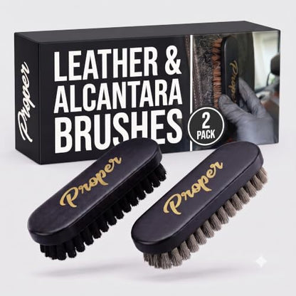 Premium Horse Hair Leather Brushes Set for Car Detailing, Furniture & Upholstery - Professional Horsehair Cleaning Brush for Couch, Car Seats, Alcantara & Interior Surfaces