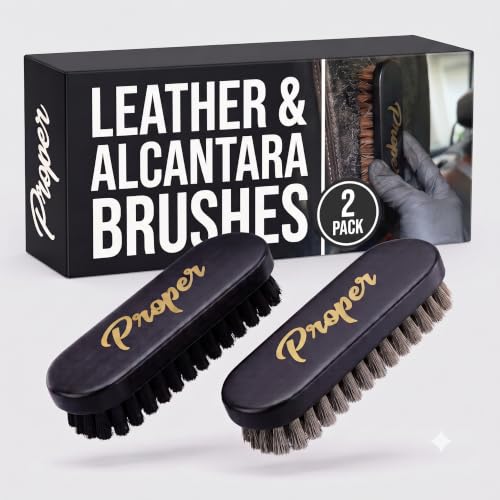 Premium Horse Hair Leather Brushes Set for Car Detailing, Furniture & Upholstery - Professional Horsehair Cleaning Brush for Couch, Car Seats, Alcantara & Interior Surfaces