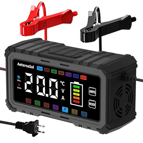 20A Smart Car Battery Charger, 12V/24V Battery Charger, Automatic Battery Maintainer Desulfator Compatible with LiFePO4, AGM, Gel, Lead-Acid, Trickle Charger for Truck, Motorcycle, RV, Boat (Black) - color: Black, size: 12V 20A