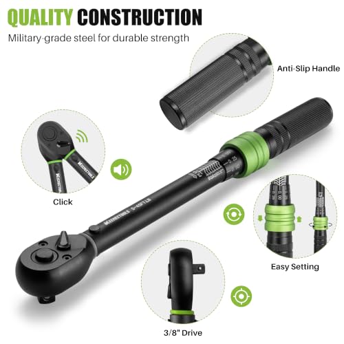 3/8 Inch Drive Torque Wrench 5-45 Ft-Lb for Bikes, Motorcycles | Click Torque Wrench (6.8-61Nm) with 3% Precision Dual-Direction Range, 72 Tooth Head for Automotive Repair, DIY Maintenance - size: 3/8" 5-45FT