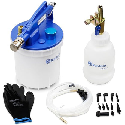 Kuntech Vacuum Brake Bleeder Kit with 2L Brake Fluid Extractor and 1L Refilling Bottle, One Person Pneumatic Vacuum Bleeder Tools, Air Pressure Brake Bleeder Tools for Auto Car Truck