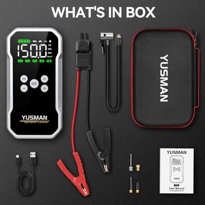 Jump Starter with Air Compressor, 8000A 160PSI Battery Booster Pack | For 12V vehicles, 10.0L gas and 7.0L diesel, with display, smart clamps, tire inflator, 2 USB-A ports, and 2 LED lights - size: F03