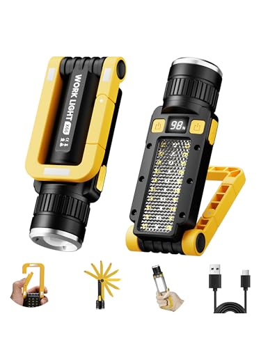 Rechargeable LED Magnetic Work Light, Portable Work Lights, 7 Flashlight Modes with 360° Rotating Hook and Carabiner, USB Charging for Camping, Hunting, and Car Repairs,Gifts for Family - size: 1 Pack Yellow