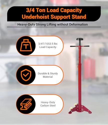 2PACK Underhoist Support Stand, 3/4 Ton Jack Stand, Under Hoist Stand for Vehicle Lifting & Support, 1655Lbs Capacity, Lifting from 38.4 to 75.4Inch, - color: Red | Triangular Base