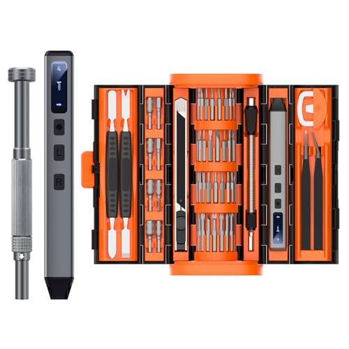 UF-TOOLS Mini Electric Screwdriver, 83 in 1 Cordless Rechargeable Small Power Screwdriver Set with 71 Bits, Led Light and Magnetic Mat, Professional Repair Tool for Phone Camera Laptop PC, Orange - color: Orange