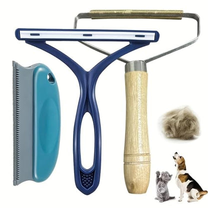 3-in-1 Pet Hair Remover Tool Set, Reusable Lint Roller for Couch, Carpet, Clothes & Car, Dog & Cat Fur Remover with Fabric Shaver & Upholstery Brush, Pet Hair Cleaner for Home & Travel