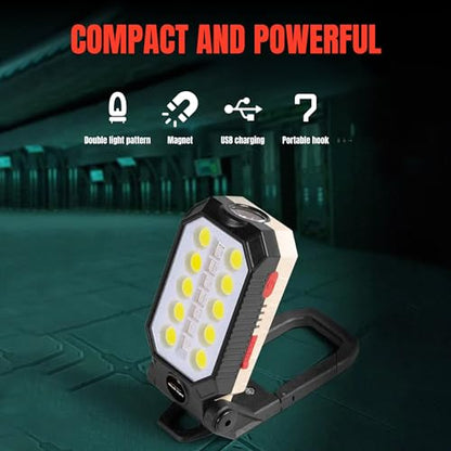 NightBuddy Magnetic Rechargeable Portable Work LED Light with Hanging Hook Battery indicator Strong Magnet 1500 Lumens 4 Light Modes Flashlight Mode Mechanic Cordless Tool Box Automotive Construction