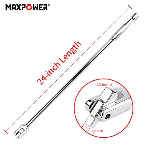 MAXPOWER 1/2-Inch and 3/8-Inch Drive Dual-drive 24-Inch Breaker Bar Flex Handle - size: 24 inch Dual Drive 3/8"+1/2"