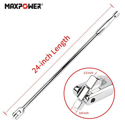 MAXPOWER 1/2-Inch and 3/8-Inch Drive Dual-drive 24-Inch Breaker Bar Flex Handle - size: 24 inch Dual Drive 3/8"+1/2"