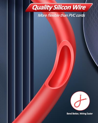 EXTRACTME Power Battery Cable, 6 AWG 12 Inch Flexible Silicone Jumper Cables with Terminals, Tinned Copper Battery Inverter Cables for Automotive, Marine, Car, Solar, ATV - Red Black