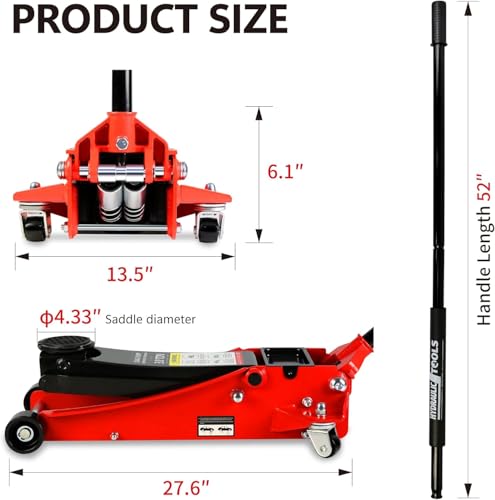 3 Ton Low Profile Floor Jack, Heavy Duty Floor Jack with Dual Pistons Quick Lift Pump, Steel Car Jacks Adjustable Height 3.3"-19.7", Hydraulic Trolley Floor Jacks 3 Ton/6000 LBS Capacity, Red - color: Red - 3 Ton(Dual Pump), Lift 3.3"-19.7"