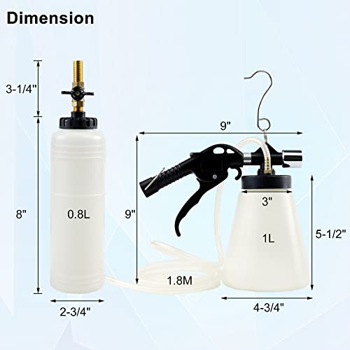 JoyFans 1L Capacity Pneumatic Brake Fluid Bleeder Extractor Tool Vacuum Brake Bleeder Kit with 90-120 PSI Master Cylinder Adapters Fluid Refill Bottle for Fluid Change on Motorcycle Car