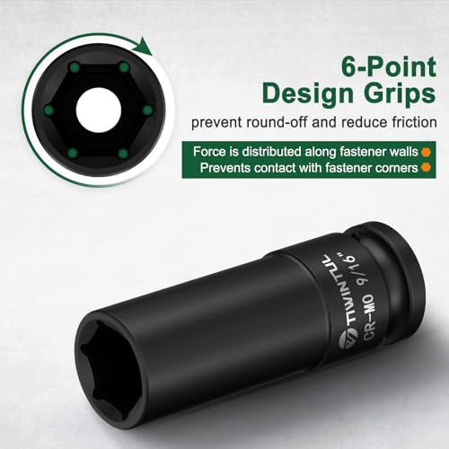 9/16" Deep Impact Socket 1/2 Inch Drive for Engine and Transmission Bolts | CR-MO Steel Impact Socket, Anti-Rounding 6 Point Design, 3.07" Length, SAE Impact Socket for Automobile and Home Maintenance - size: 9/16" (Deep)