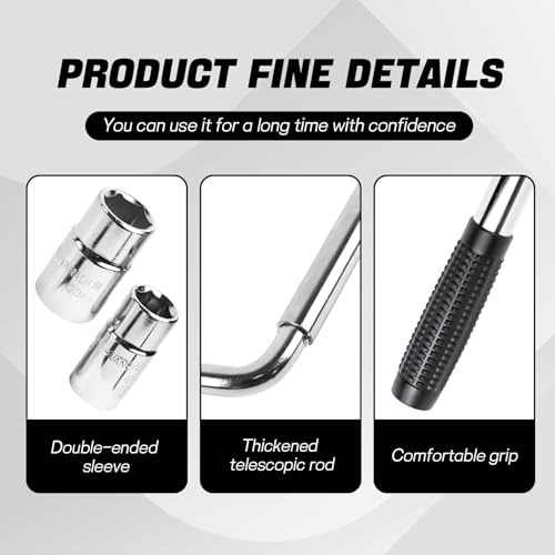 Telescoping Lug Wrench, Extendable 4 Way Lug Wheel Wrench, Wheel Nut Remover Set with 17/19mm and 21/23mm Sockets, Universal Tire Repair Tool Kit for Cars Trucks SUVs