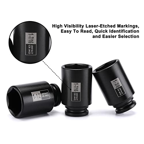Mayouko 7PCS 1/2 Inch Drive Deep Impact Socket Set, 1-3/8" - 1-3/4", Spindle Axle Nut Sockets, SAE, Deep, 6-Point, CR-MO - size: 1.375" - 1.75" (7 Pieces)
