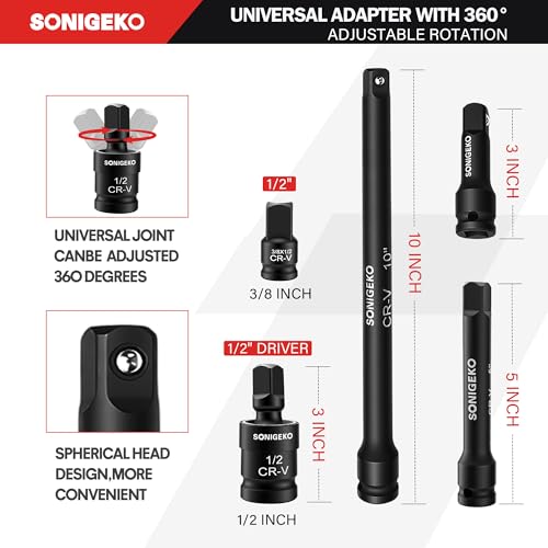 66-Pieces 1/2" Drive Impact Socket Set 5/16"-1-1/4",8-24mm | 6-Point Deep & Standard, CR-V Steel, Metric & SAE from , Includes Ratchet Handle & Extension Bar