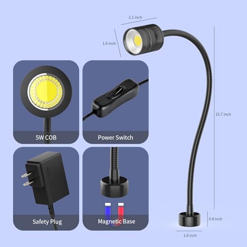 Led Magnetic Work Light 400mm Flexible Gooseneck lamp 500 Lumens 120 Volt for Sewing Machine Lathe Milling Drill Press Industrial Lighting