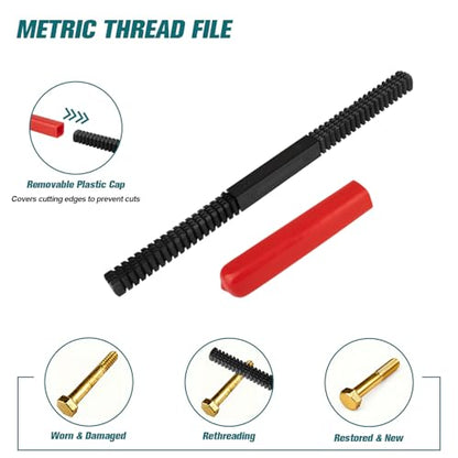 15-Piece Metric Thread Chaser Set, M6 M8 M10 M12 Thread Restorer Tool, Rethreading Repair Kit with Taps, Dies, and Files