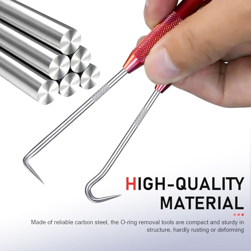 2PCS Hook & Pick Set Puller Remover, Rust-resistant Metal Automotive Oil Seal Removal Tool Kits, Anti-slip O-ring Seal Pick Tools, Universal for Most Cars (Red)