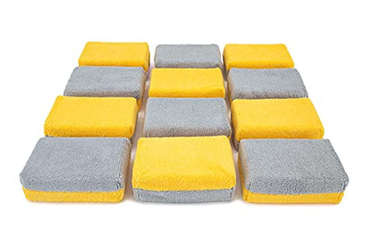 Autofiber Thick [Saver Applicator Terry] Ceramic Coating Applicator Sponge | 12 Pack | with Plastic Barrier to Reduce Product Waste. (Gold/Gray) - color: Gold/Gray