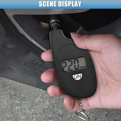 Digital Tire Pressure Gauge, 5-150PSI 4 Unit Settings Car Tire Pressure Monitor with Keychain & LCD Display, High Accuracy Auto Digital Tires Gauge for Car, Truck, Motorcycle (Black) - color: Black